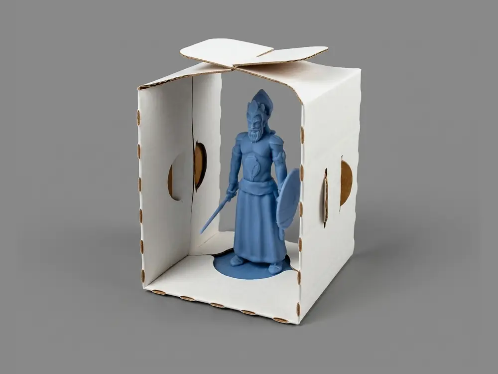 White corrugated inner insert holding a collectible figurine firmly in place